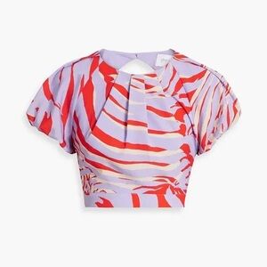 One33 Social Openback Cropped Printed Crepe De Chine Top